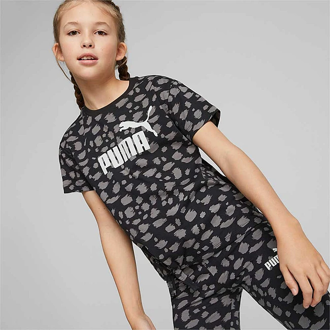 ДЕТСКА ТЕНИСКА ЗА МОМИЧЕ PUMA ESS+ ANIMAL AOP KNOTTED TEE G BLACK