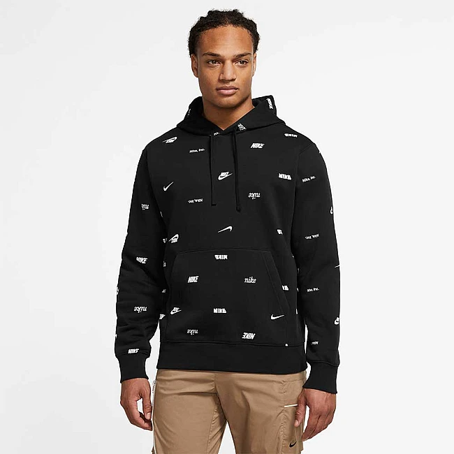 МЪЖКИ СУИТШЪРТ NIKE CLUB+ BB PO AOP HOODIE BLACK