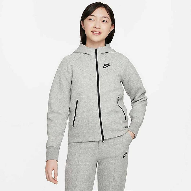 ДЕТСКО ГОРНИЩЕ ЗА МОМИЧЕ NIKE NSW TCH FLC HD FZ LS DK GREY HTHR