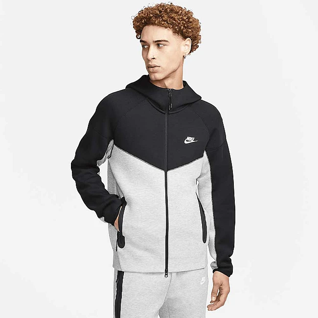 МЪЖКО ГОРНИЩЕ NIKE TCH FLC FZ WR HOODIE DK GREY HTHR/BLACK