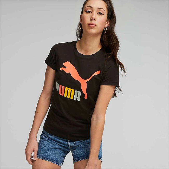 ДАМСКА ТЕНИСКА PUMA CLASSICS MULTI COLOR LOGO TEE BLACK