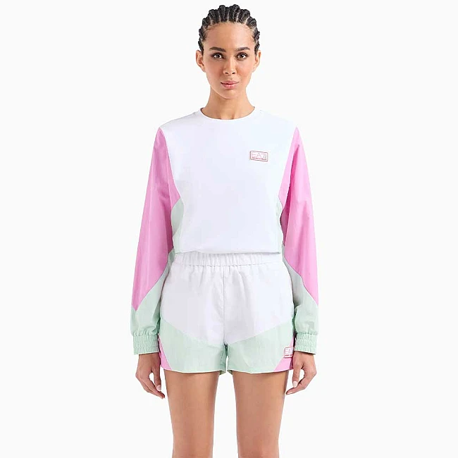 ДАМСКИ КЪСИ ПАНТАЛОНИ EA7 EMPORIO ARMANI 3DTS56 TRAIN CONTEMPORARY SPORT W SHORTS БЕЛИ/ЗЕЛЕНИ