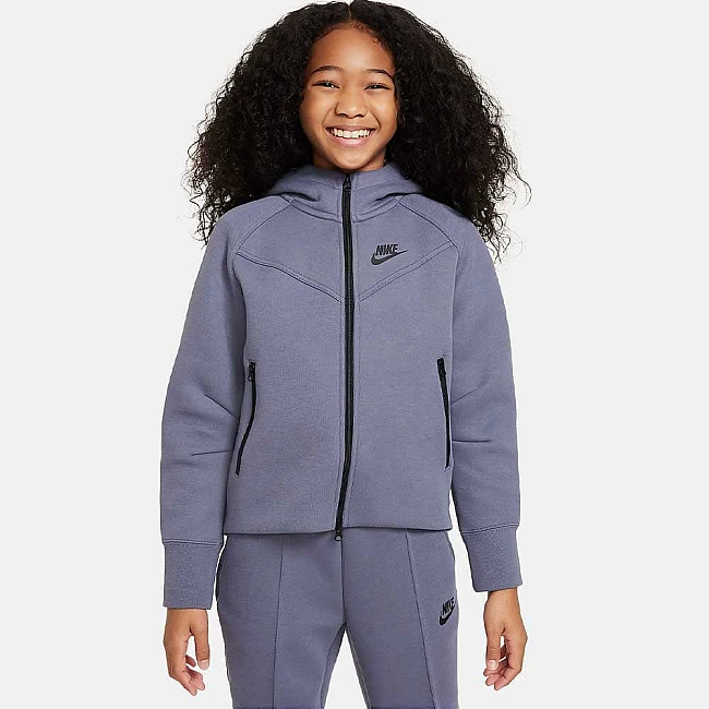 ДЕТСКО ГОРНИЩЕ ЗА МОМИЧЕ NIKE NSW TCH FLC HD FZ LS СИВО-СИНЬО