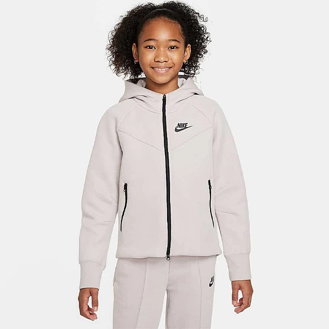 ДЕТСКО ГОРНИЩЕ ЗА МОМИЧЕ NIKE NSW TCH FLC HD FZ LS СИВО-ЛИЛАВО