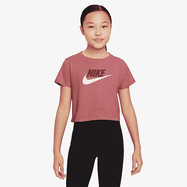 ДЕТСКА ТЕНИСКА ЗА МОМИЧЕ NIKE NSW TEE CROP FUTURA РОЗОВО-КАФЯВА