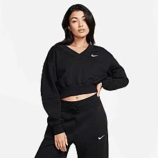 ДАМСКА БЛУЗА NIKE NSW PHNX FLC CROP VNECK ЧЕРНА