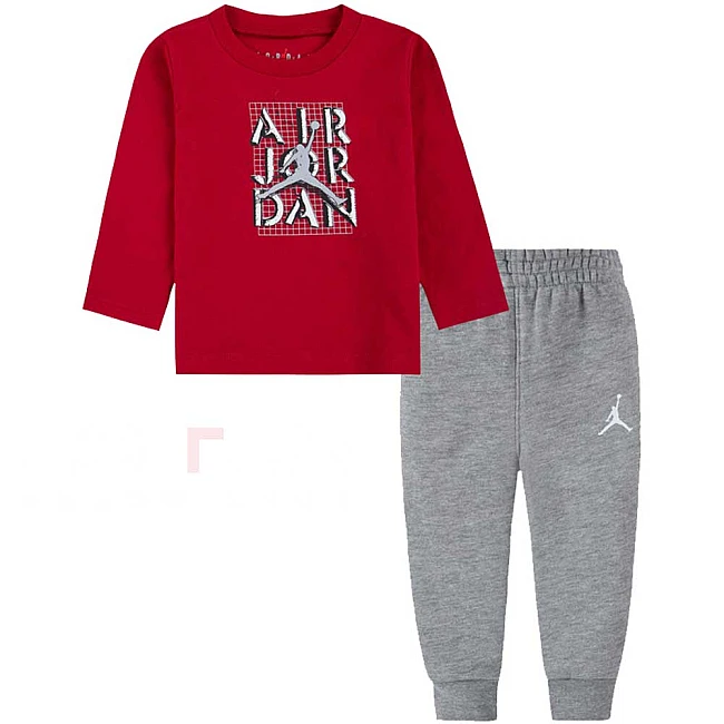 БЕБЕШКИ СПОРТЕН ЕКИП ЗА МОМЧЕ NIKE AIR JORDAN STACKED LS TEE ЧЕРВЕН/СИВ