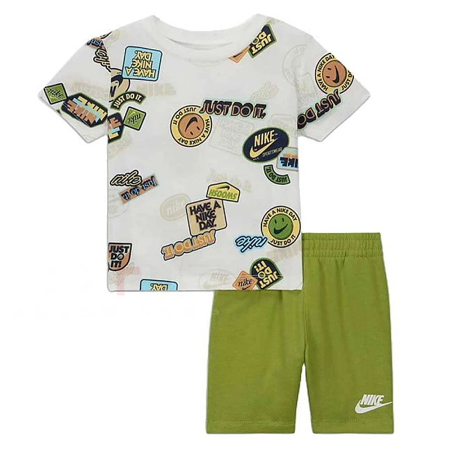 БЕБЕШКИ СПОРТЕН ЕКИП ЗА МОМЧЕ NIKE B NSW AOP FT SHORT SET БЯЛ/ЗЕЛЕН