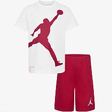 ДЕТСКИ СПОРТЕН ЕКИП ЗА МОМЧЕ NIKE JORDAN JUMBO JUMPMAN SHORT SET БЯЛ/ЧЕРВЕН