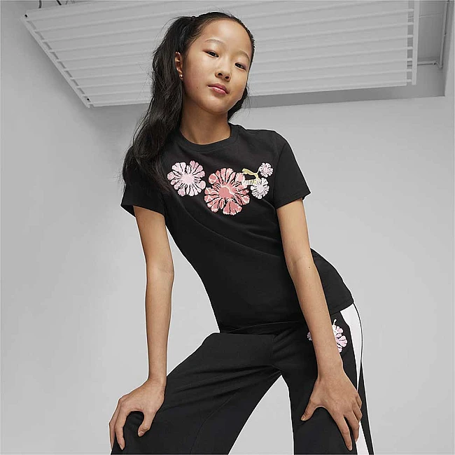 ДЕТСКА ТЕНИСКА ЗА МОМИЧЕ PUMA 62444301 CLASSICS SNFLR LOGO TEE G ЧЕРНА