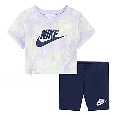 БЕБЕШКИ СПОРТЕН ЕКИП ЗА МОМИЧЕ NIKE G BOXY TEE & BIKE SHORT БЛЕДОЛИЛАВ/ТЪМНОСИН
