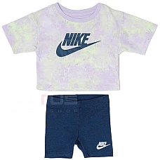 БЕБЕШКИ СПОРТЕН ЕКИП ЗА МОМИЧЕ NIKE G BOXY TEE & BIKE SHORT БЛЕДОЛИЛАВ/ТЪМНОСИН