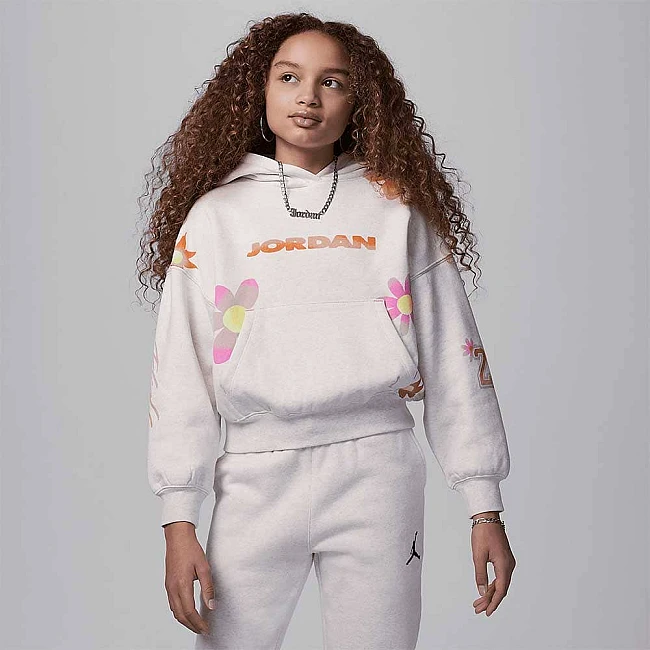ДЕТСКИ СУИТШЪРТ ЗА МОМИЧЕ NIKE G DELORIS JORDAN FLOWER PO БЕЖОВ