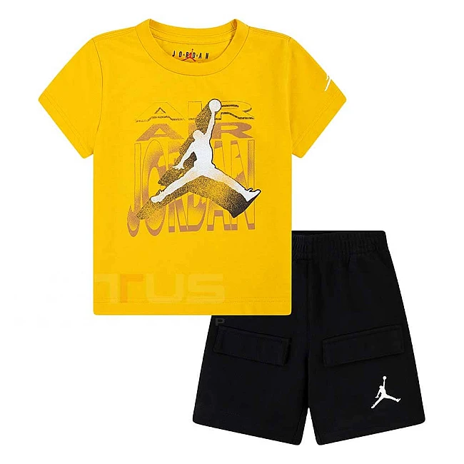БЕБЕШКИ СПОРТЕН ЕКИП ЗА МОМЧЕ NIKE B JORDAN AIR 2 3D FT SHORT SET ЖЪЛТ/ЧЕРЕН