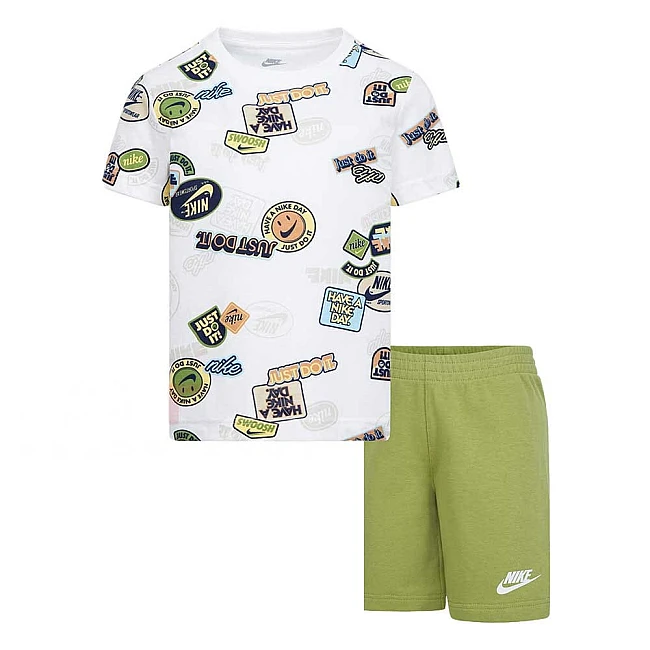 ДЕТСКИ СПОРТЕН ЕКИП ЗА МОМЧЕ NIKE B NSW AOP FT SHORT SET БЯЛ/ЗЕЛЕН