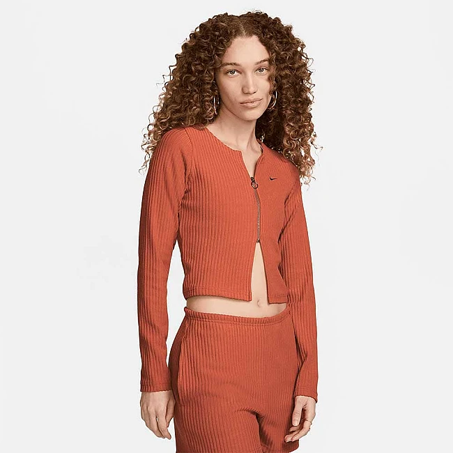 ДАМСКО ГОРНИЩЕ NIKE NSW CHLL KNT RIB FZ CRDGN ОРАНЖЕВО-КАФЯВО