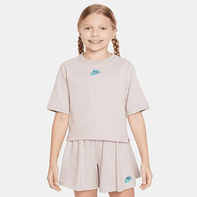 ДЕТСКА ТЕНИСКА ЗА МОМИЧЕ NIKE NSW SS TOP JSY LBR СИВО-ЛИЛАВА
