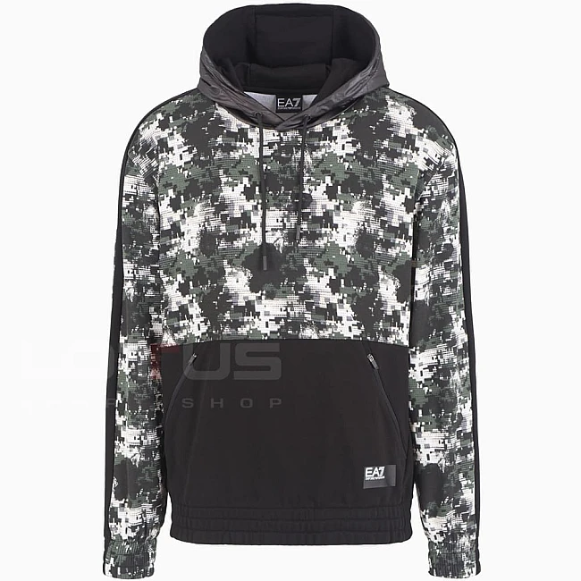 МЪЖКИ СУИТШЪРТ EA7 EMPORIO ARMANI 6DPM09-2202 TRAIN VISIBILITY M HOODIE RN GRAPHIC COFT ЧЕРЕН