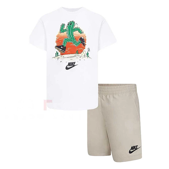 ДЕТСКИ СПОРТЕН ЕКИП ЗА МОМЧЕ NIKE N GROW FOR IT SHORT SET БЯЛ/БЕЖОВ