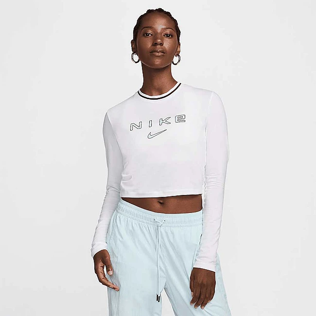 ДАМСКА БЛУЗА NIKE FZ2858-100 NSW LS SLIM CRP TEE OC БЯЛА