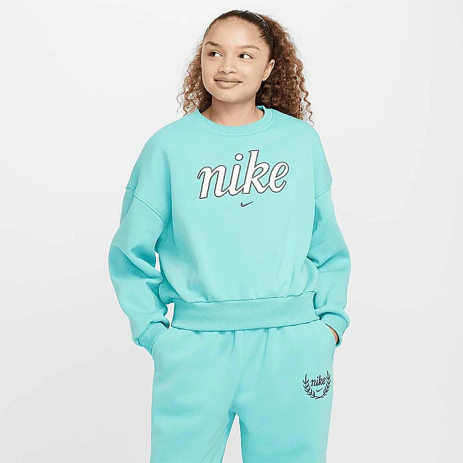 ДЕТСКА БЛУЗА ЗА МОМИЧЕ NIKE FZ5566-338 NSW CLUB FLC BXY CRW GX STAR СВЕТЛОЗЕЛЕНА