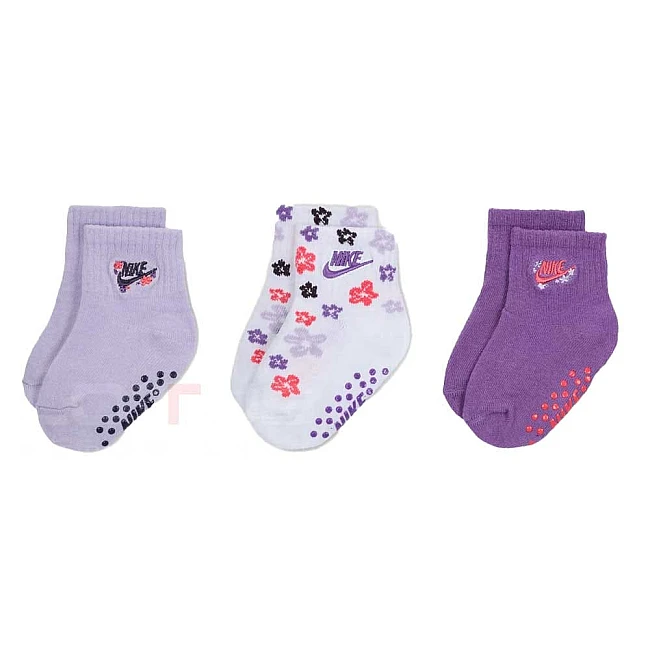 БЕБЕШКИ ЧОРАПИ ЗА МОМИЧЕ NIKE NN1094-P63 GIRLS 3PK GRIPPER ЛИЛАВИ/БЕЛИ