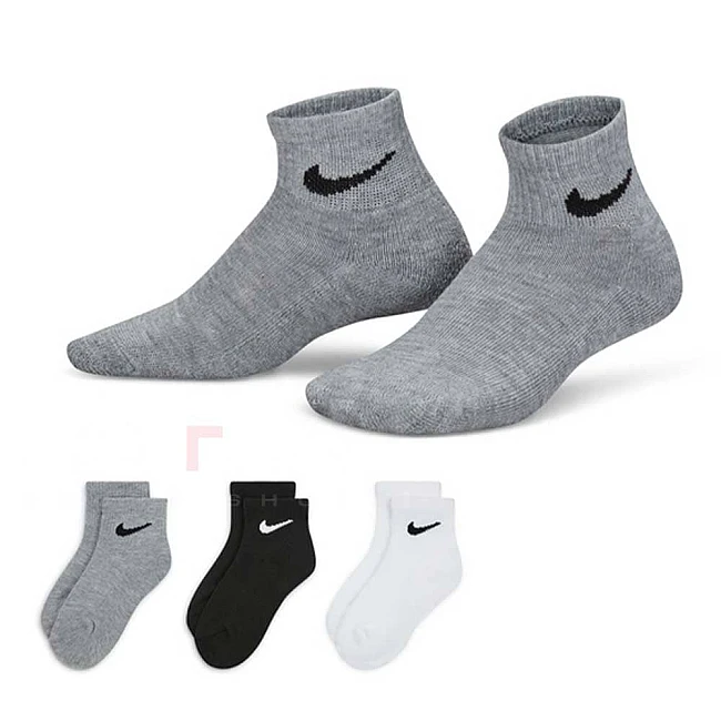 ДЕТСКИ ЧОРАПИ NIKE UN0026-W2F BASIC PACK QTR 3PK БЕЛИ/СИВИ/ЧЕРНИ
