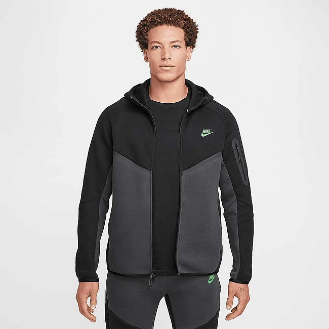 МЪЖКО ГОРНИЩЕ NIKE HV0949-015 TCH FLC FZ WR HOODIE ЧЕРНО/СИВО