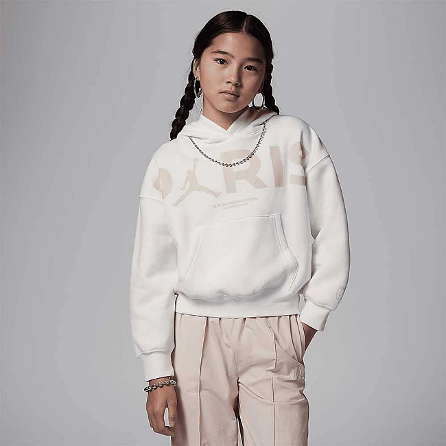 ДЕТСКИ СУИТШЪРТ ЗА МОМИЧЕ NIKE 45D317-782 JORDAN G WJ PSG BROOKLYN FLC GFX PO БЕЖОВ