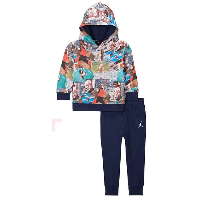 БЕБЕШКИ СПОРТЕН ЕКИП ЗА МОМЧЕ NIKE 65D395-U90 JORDAN B MJ BRKLYN AOP FT PO SET ТЪМНОСИН