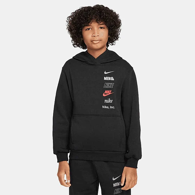 ДЕТСКИ СУИТШЪРТ ЗА МОМЧЕ NIKE HQ0970-010 NSW CLUB FLC HDY MLOGO ЧЕРЕН