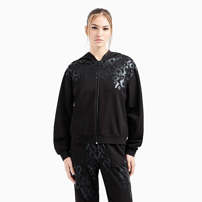 ДАМСКО ГОРНИЩЕ EA7 EMPORIO ARMANI 7W000479-UC001 GRAPHICS SERIES W HOODIE FZ ЧЕРНО