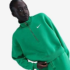 ДАМСКА БЛУЗА NIKE DQ5767-324 NSW PHNX FLC QZ CROP ЗЕЛЕНА