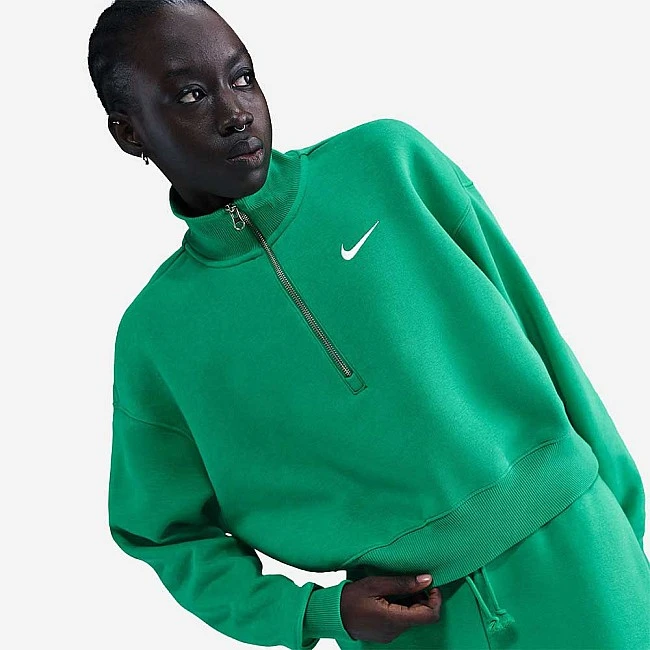 ДАМСКА БЛУЗА NIKE DQ5767-324 NSW PHNX FLC QZ CROP ЗЕЛЕНА