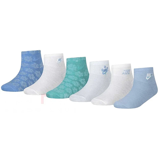 ДЕТСКИ ЧОРАПИ ЗА МОМИЧЕ NIKE GN1170-UAV GIRLS FLOWRAL 6PK ANKLE SOCKS СИНИ/БЕЛИ