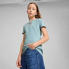 ДЕТСКА ТЕНИСКА ЗА МОМИЧЕ PUMA 63074567 GRAPHICS RIBBED TEE IV G СИНЬО-ЗЕЛЕНА