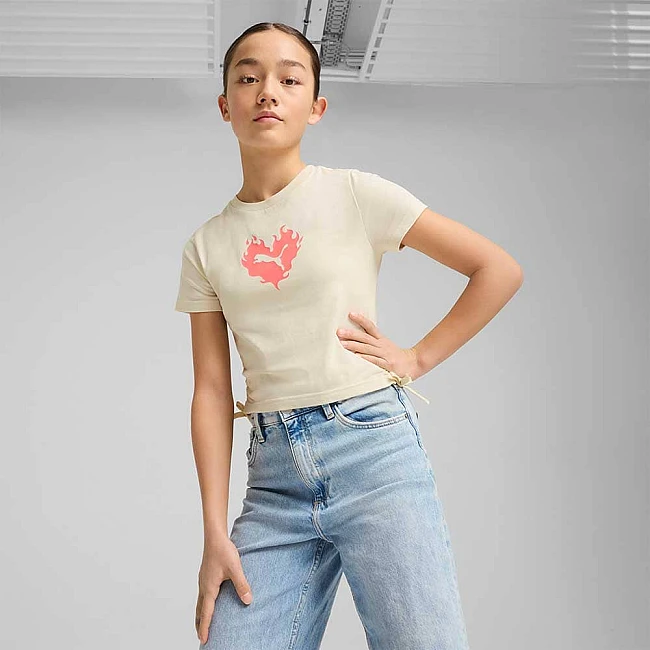 ДЕТСКА ТЕНИСКА ЗА МОМИЧЕ PUMA 68510887 ESS FLAMING LOVE KNOTTED TEE G БЕЖОВА