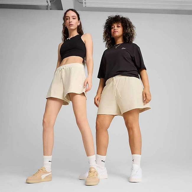 ДАМСКИ КЪСИ ПАНТАЛОНИ PUMA 62978287 PREMIUM ESS A-LINE SHORTS 4IN JACQUARD БЕЖОВИ