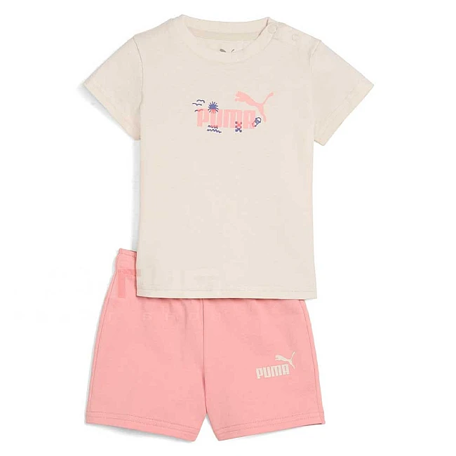 БЕБЕШКИ ЕКИП ЗА МОМИЧЕ PUMA 68628687 MINICATS SANDY ADVENTURES TEE AND SHORTS SET INF БЕЖОВ/РОЗОВ