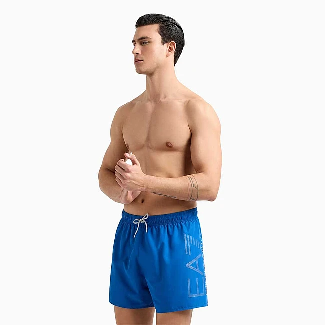 МЪЖКИ ПЛУВНИ ШОРТИ EA7 EMPORIO ARMANI 7M000550-MB015 BW M OVERSIZE LOGO BOXER СИНИ