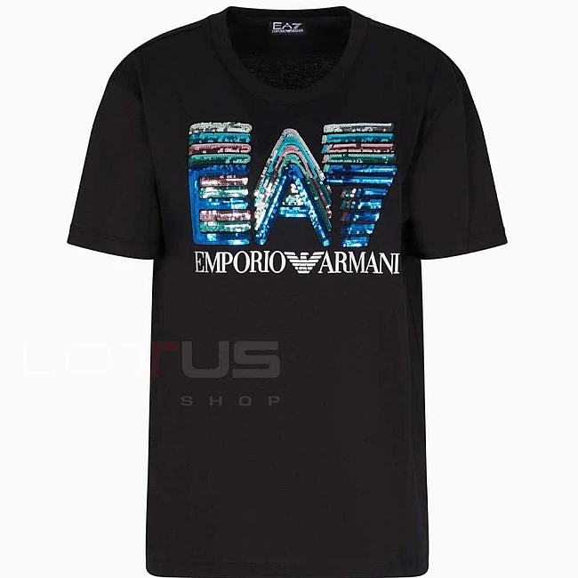 ДАМСКА ТЕНИСКА EA7 EMPORIO ARMANI 7W000724-UC001 LOGO SERIES TEE SS MAXI LOGO SEQUINS CROSSOVER ЧЕРНА