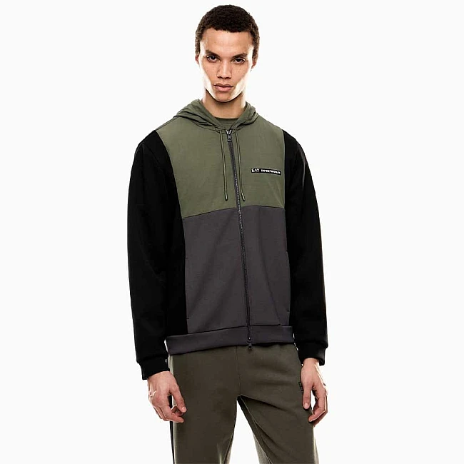МЪЖКО ГОРНИЩЕ EA7 EMPORIO ARMANI 7M000938-U8100 ATHLETIC COLOUR BLOCK HOODIE FZ NYLON ЗЕЛЕНО/ТЪМНОСИВО