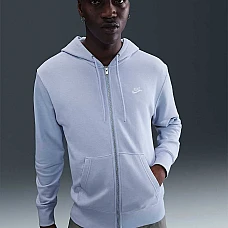 МЪЖКО ГОРНИЩЕ NIKE FN3884-057 CLUB FT FZ HOODIE СИВО-СИНЬО