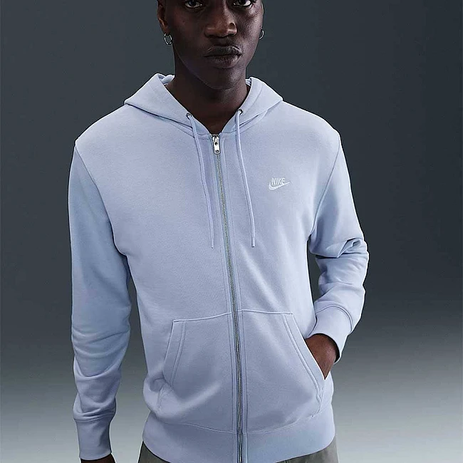 МЪЖКО ГОРНИЩЕ NIKE FN3884-057 CLUB FT FZ HOODIE СИВО-СИНЬО