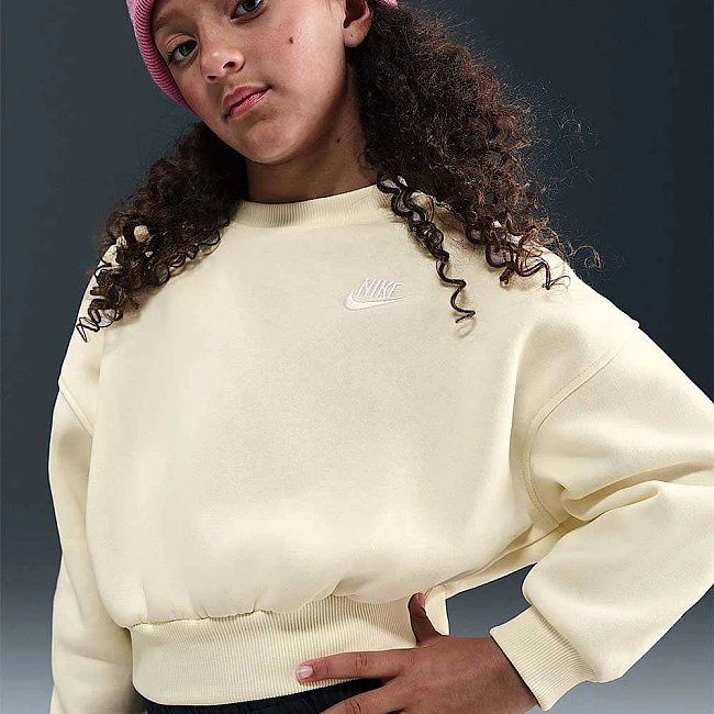 ДЕТСКА БЛУЗА ЗА МОМИЧЕ NIKE FZ9244-047 NSW CLUB FLC BXY CRW LBR БЕЖОВА