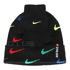 ДЕТСКА ЗИМНА ШАПКА И РЪКАВИЦИ NIKE 9A2988-K90 SWOOSH REPEAT BEANIE SET ЧЕРНИ