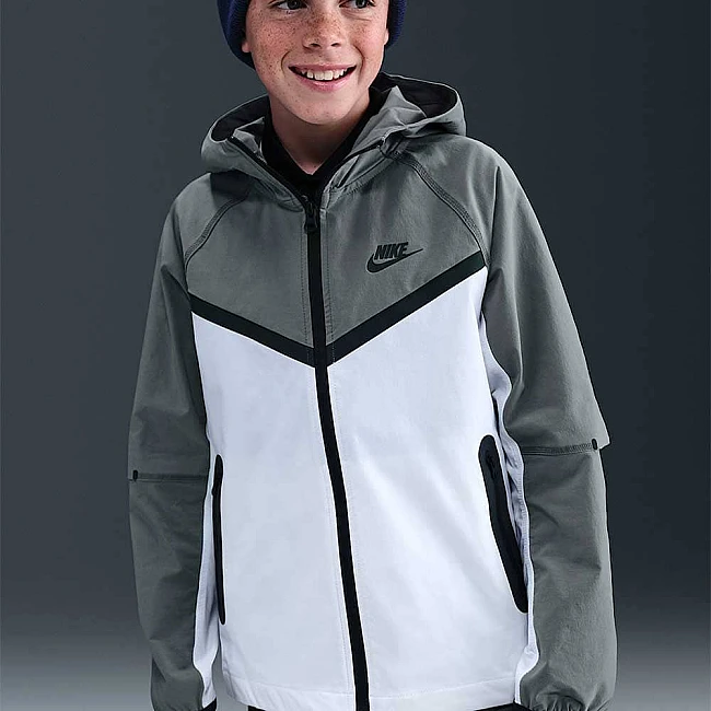 ДЕТСКО ГОРНИЩЕ ЗА МОМЧЕ NIKE HQ8911-184 NSW TCH WVN FZ JKT PD БЯЛО/СИВО