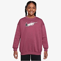ДЕТСКА БЛУЗА ЗА МОМИЧЕ NIKE HQ9299-634 NSW CLUB FLC OVRSZD CREW GX ЧЕРВЕНО-ЛИЛАВА
