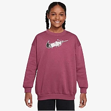 ДЕТСКА БЛУЗА ЗА МОМИЧЕ NIKE HQ9299-634 NSW CLUB FLC OVRSZD CREW GX ЧЕРВЕНО-ЛИЛАВА