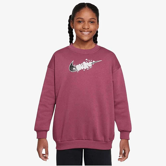 ДЕТСКА БЛУЗА ЗА МОМИЧЕ NIKE HQ9299-634 NSW CLUB FLC OVRSZD CREW GX ЧЕРВЕНО-ЛИЛАВА